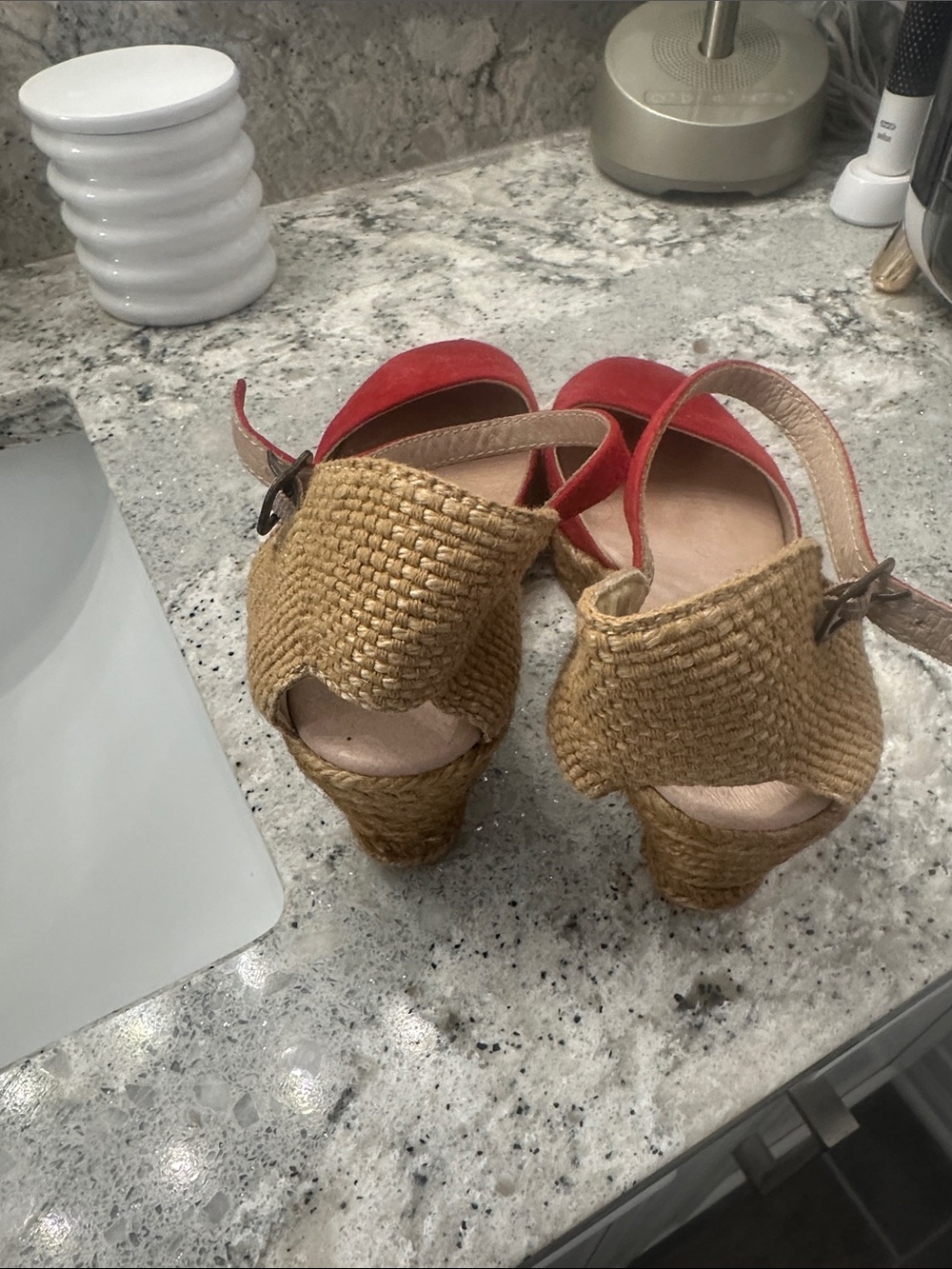 Red Suede Ankle-Strap Espadrille Flats - Picture 2 of 4